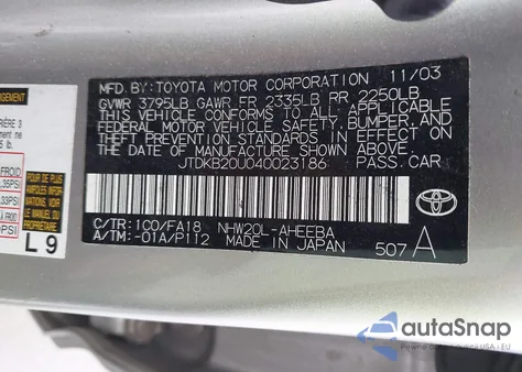 2004 Toyota Prius z USA, uszkodzony, nr VIN JTDKB20U040023186
